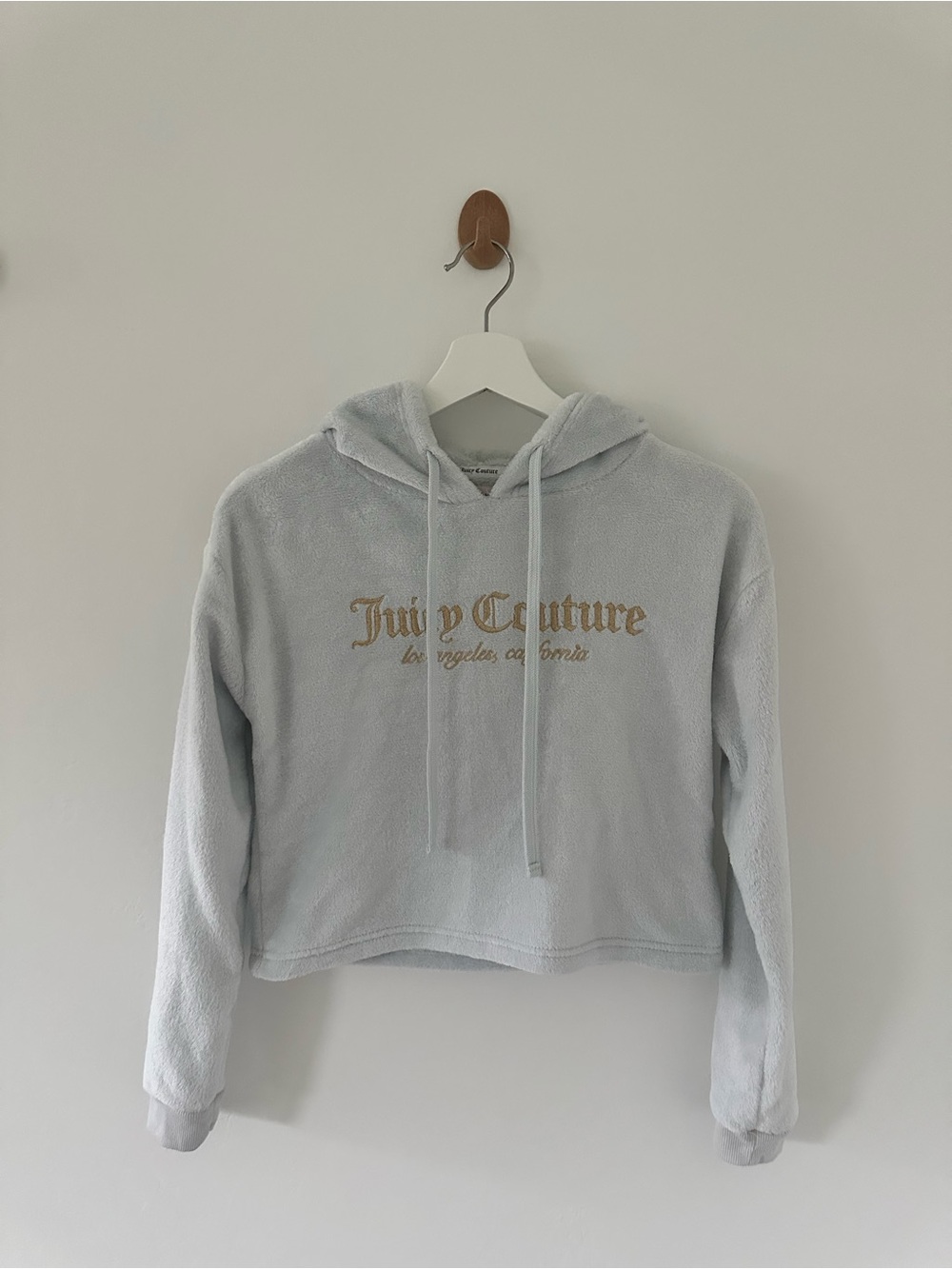 Juicy Couture Pale Blue Cropped Fleece Hoodie with Gold Logo